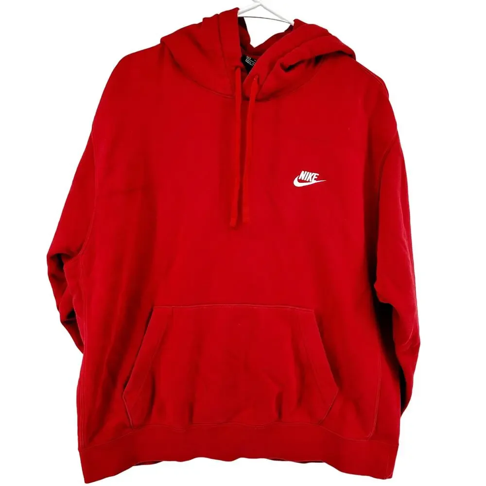 Nike Sportswear Club Fleece Hoodie Drawstring Oversized Logo Pocket Red XL